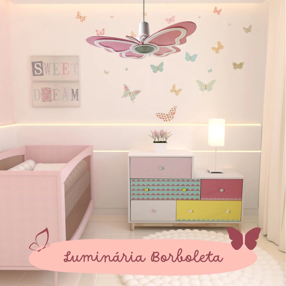 Luminária Borboleta Rosa Infantil - Zeni®